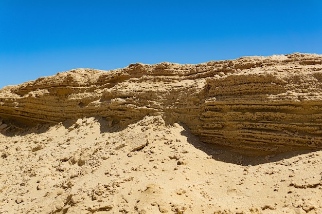 Desert landscape layered deposits in the sandy desert