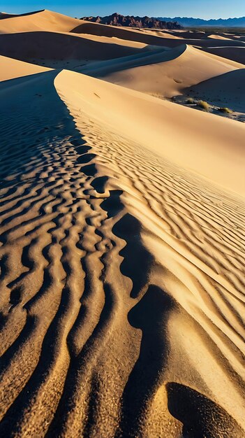 Photo desert landscape rolling sand dunes and a clear b