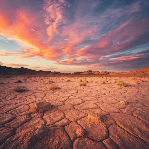 Photo desert landscape and sunsetcracked soil