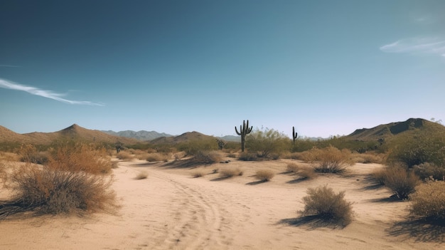 Desert landscape with a cactus and a sign that says desert