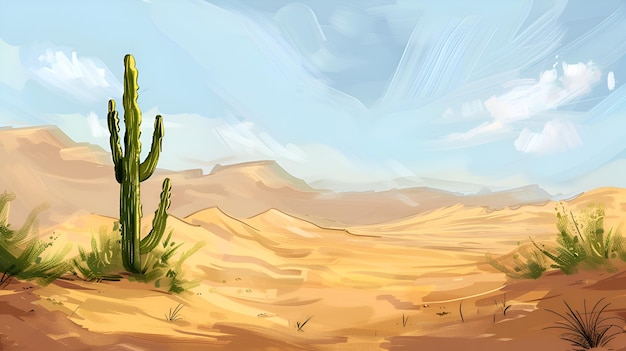 Desert Landscape with Cactus