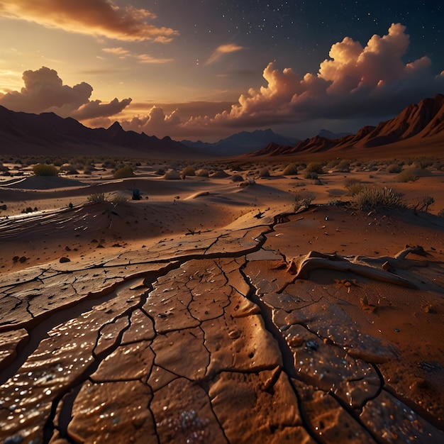 Photo a desert landscape with a desert landscape and mountains in the background