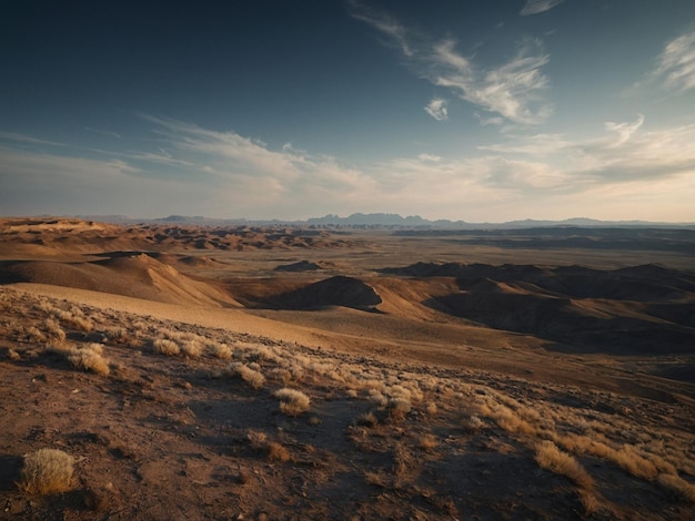 Photo a desert landscape with a desert landscape and mountains in the background