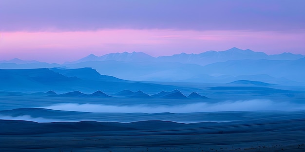 Photo desert landscape with distant mountains at dusk