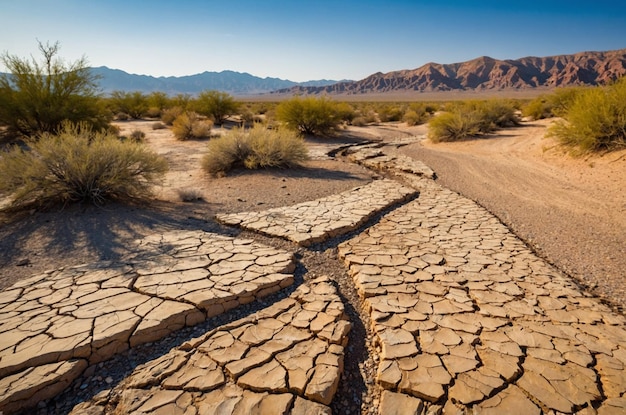 Desert landscape with a dry creek bed