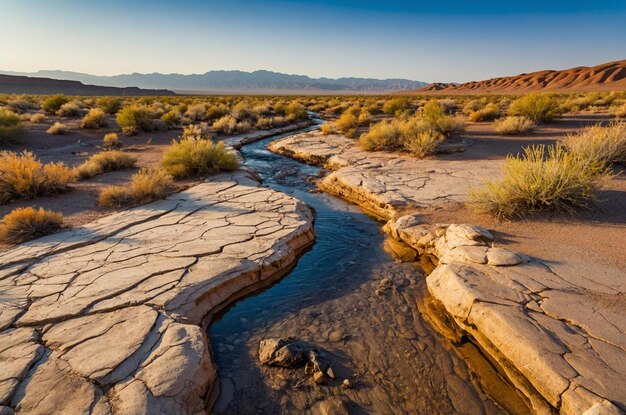 Desert landscape with a dry riverbed