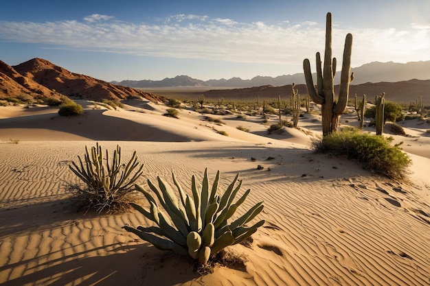 Desert landscape with dunes and cacti