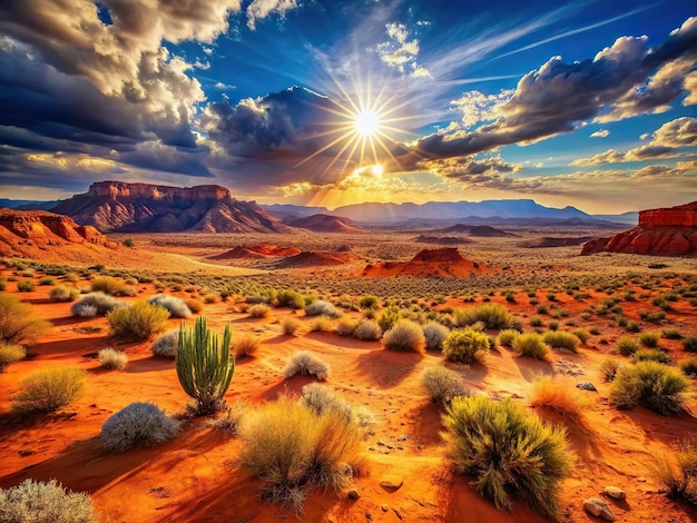 Photo a desert landscape with a mountain in the background