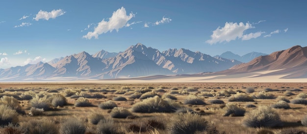 Desert Landscape with Mountain Range and Blue Sky