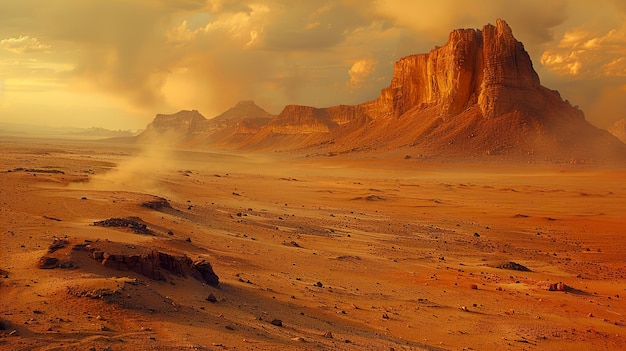 a desert landscape with mountains in the background