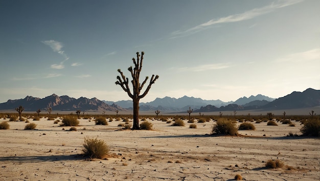 a desert landscape with mountains in the background