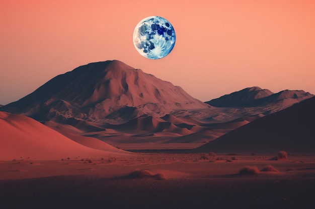 A desert landscape with a planet earth on the top.