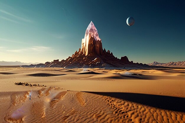 Photo a desert landscape with a pyramid in the middle