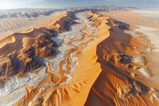 a desert landscape with sand dunes and mountains in the background