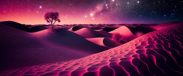 Desert landscape with sand dunes and stones under sky. Cartoon illustration.