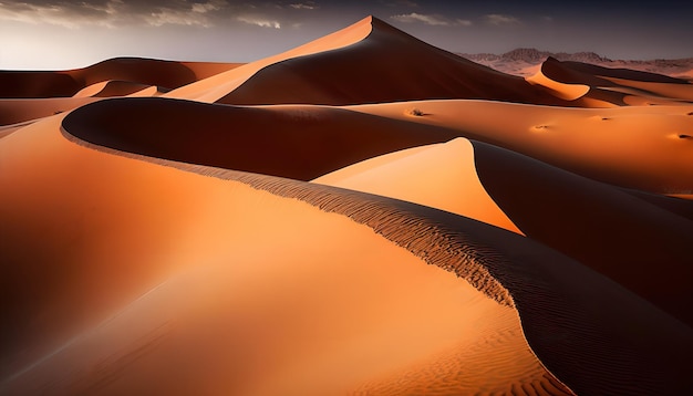 A desert landscape with sand dunes and a tree on the top.