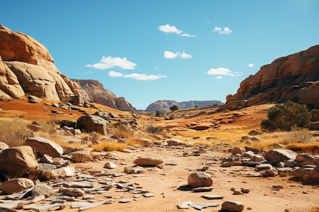 Desert landscape with scattered boulders