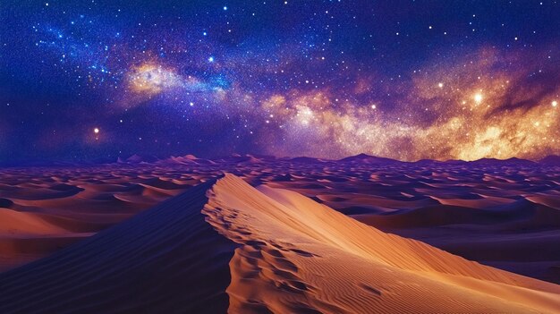 Photo a desert landscape with a star - filled sky and stars