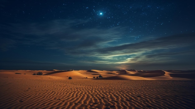 A desert landscape with a starry sky above