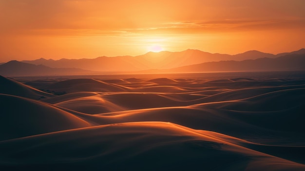 Photo a desert landscape with a sun setting in the background