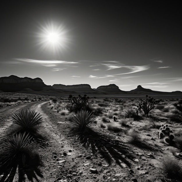 Photo a desert landscape with a sun shining on the top