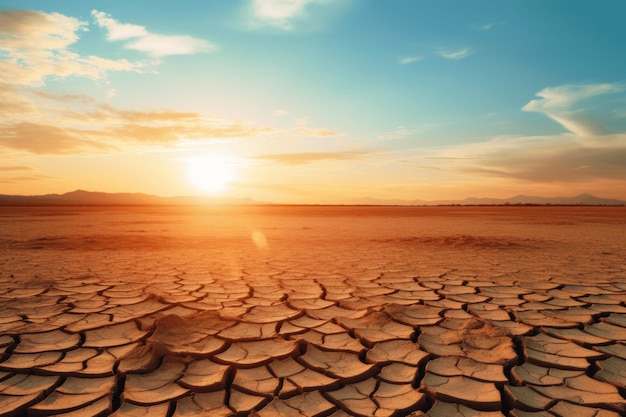 Photo a desert landscape with a sunset in the background