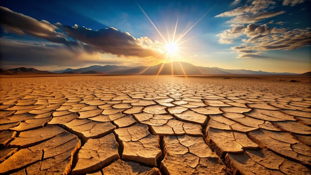 a desert landscape with a sunset and mountains in the background