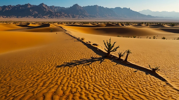 Photo desert mirage with shrubs across wide barren landscape generated by ai