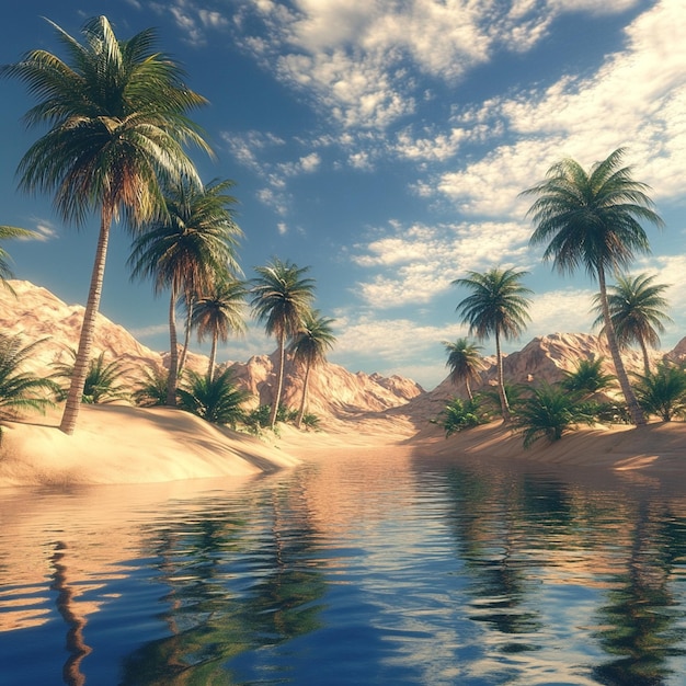 Photo desert oasis with palm trees in the middle of nowhere