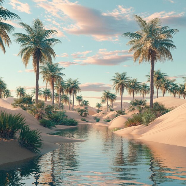 Photo desert oasis with palm trees in the middle of nowhere