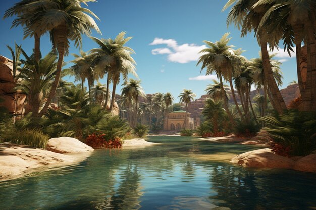 Photo desert oasis with palm trees