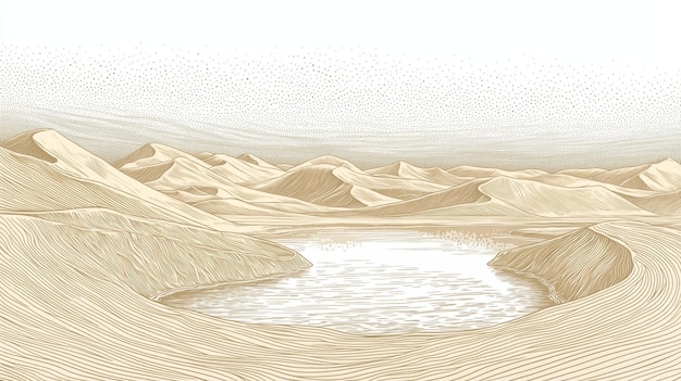 Desert Oasis with Sand Dunes and a Lake