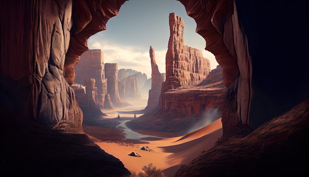 Desert portal canyon digital art illustration Generative AI