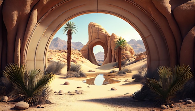 Desert portal city digital art illustration Generative AI