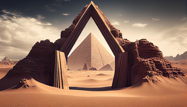 Desert portal triangle digital art illustration Generative AI