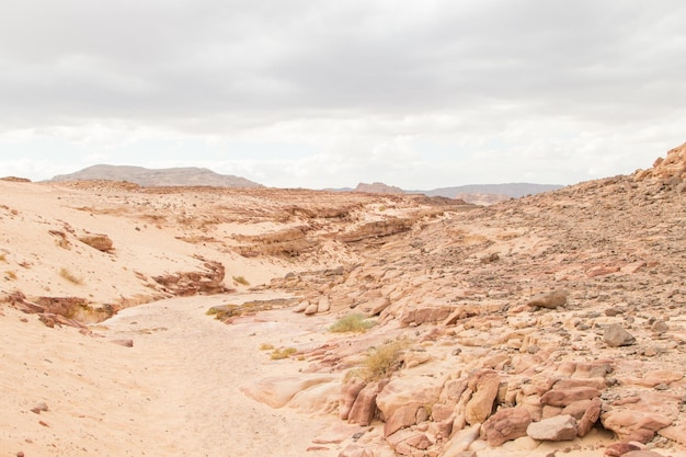 Desert red mountains rocks and cloudy sky Egypt color canyon