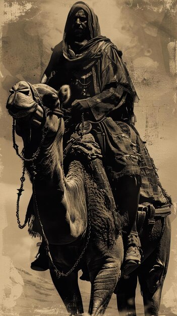 Photo desert rider man on camel in vintage photo