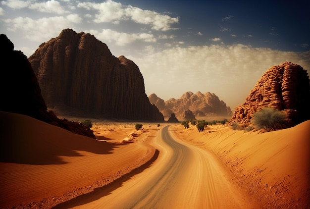 Desert route leading to Jordans Wadi Rum