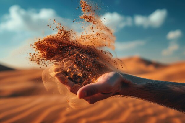 Desert sand in hand sand shortage global problems lack of natural resources time is running