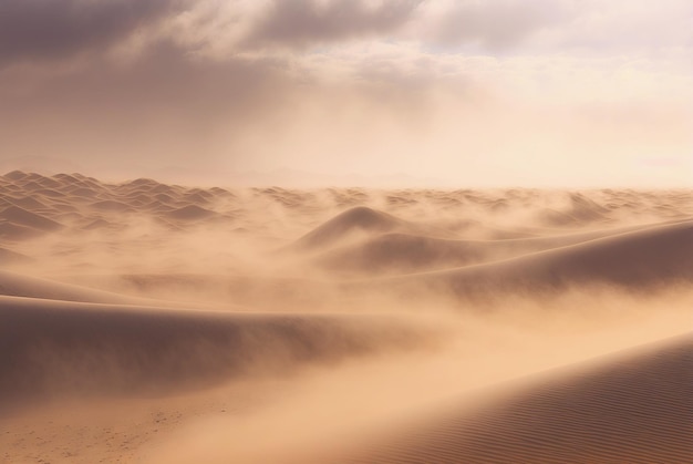 Desert sand landscape Atmospheric scenic imaginary view Clouds and sandstorm Generative AI