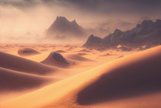 Desert sand landscape Atmospheric scenic imaginary view Clouds and sandstorm Generative AI