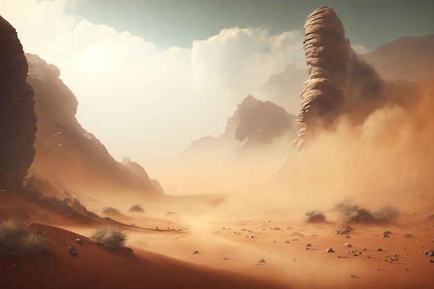 Desert sandstorm dust illustration Generative AI