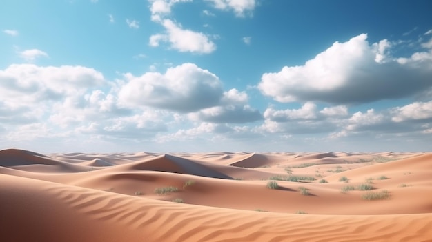 A desert scene with a blue sky and clouds