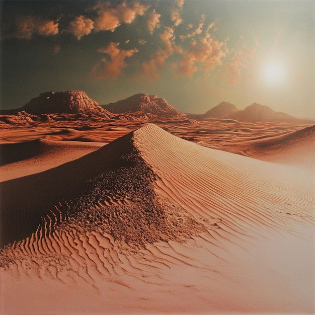 A desert scene with a breeze etched sand ridge