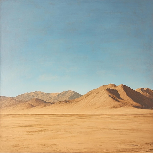 A desert scene with a far off mountain range