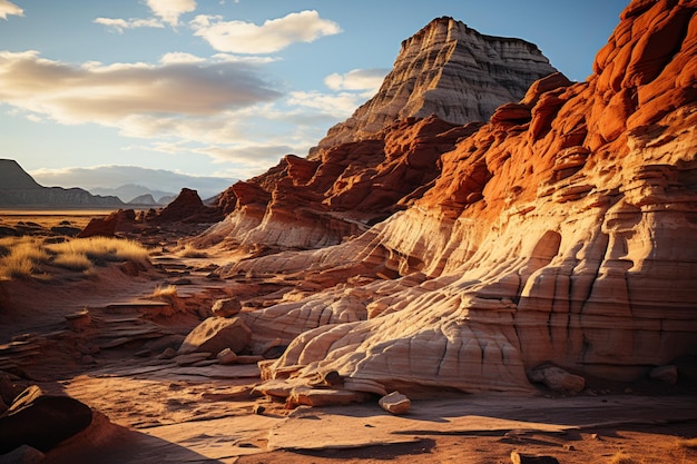 Desert scene with layered rock formations