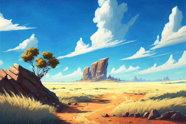 Desert scene with a lone tree in the foreground generative ai