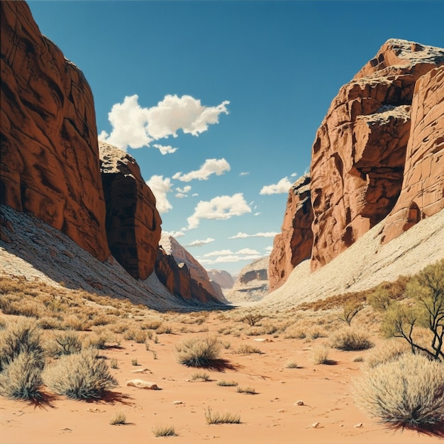 A desert scene with a sensational gulch