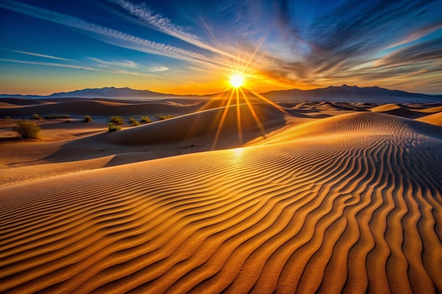 Desert at sunrise with first light casting