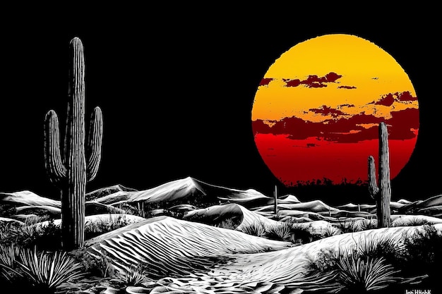 Desert Sunset with Cactus Silhouette